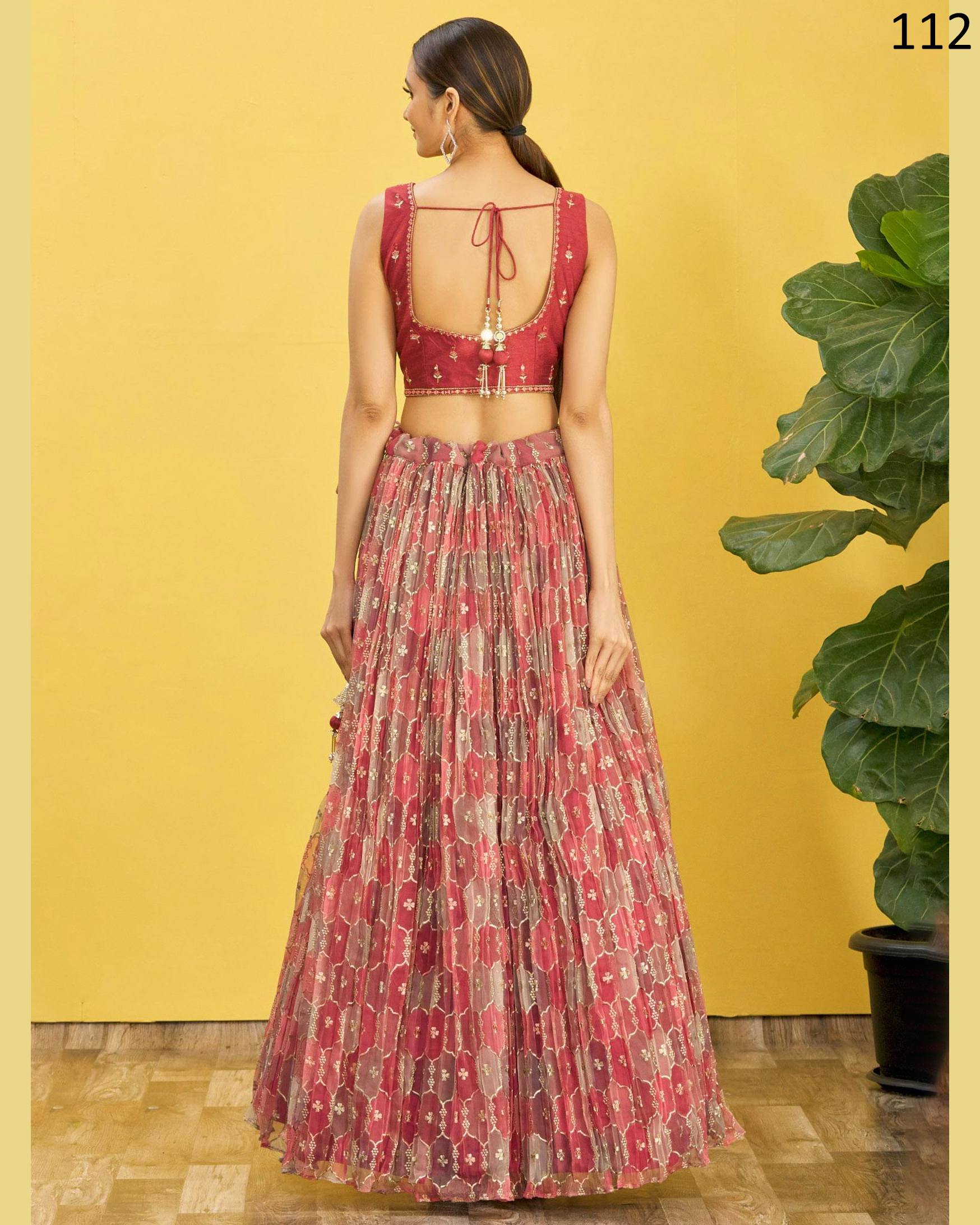 Wome's Organza Thread Work Semi Stitched Designer Crop Top Lehenga Choli