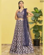 Wome's Organza Thread Work Semi Stitched Designer Crop Top Lehenga Choli