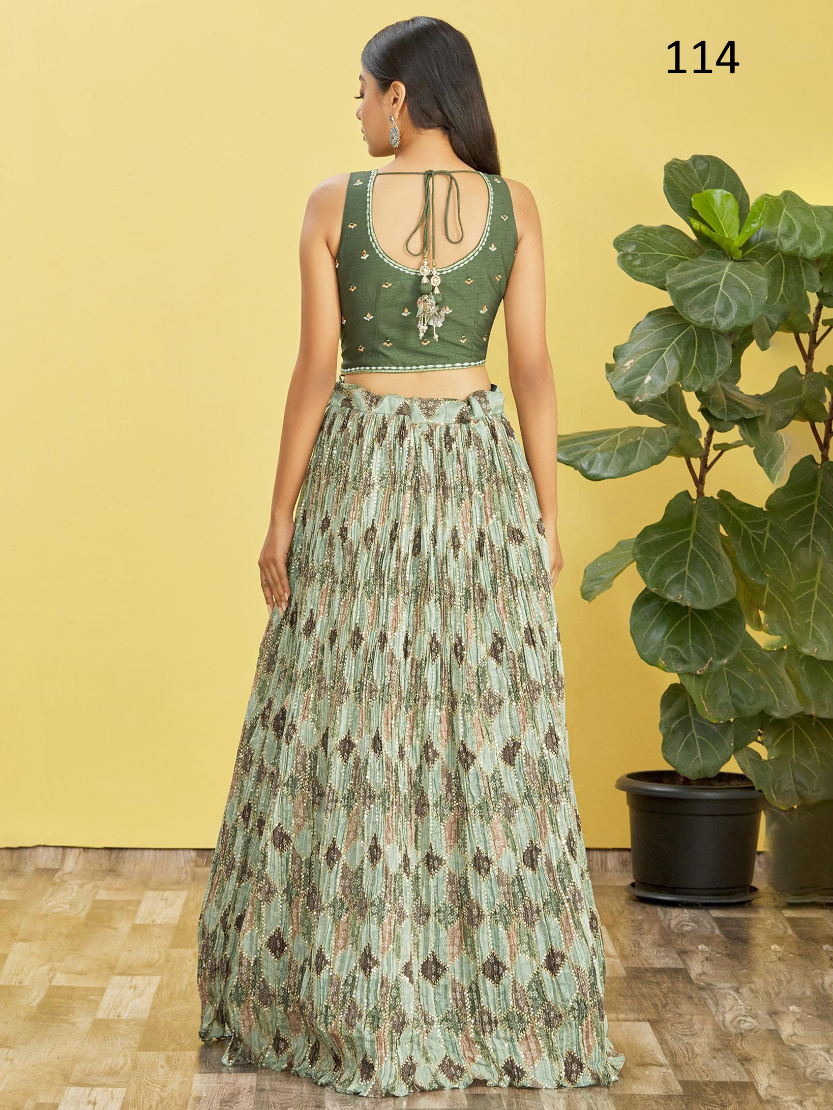 Wome's Organza Thread Work Semi Stitched Designer Crop Top Lehenga Choli