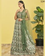Wome's Organza Thread Work Semi Stitched Designer Crop Top Lehenga Choli