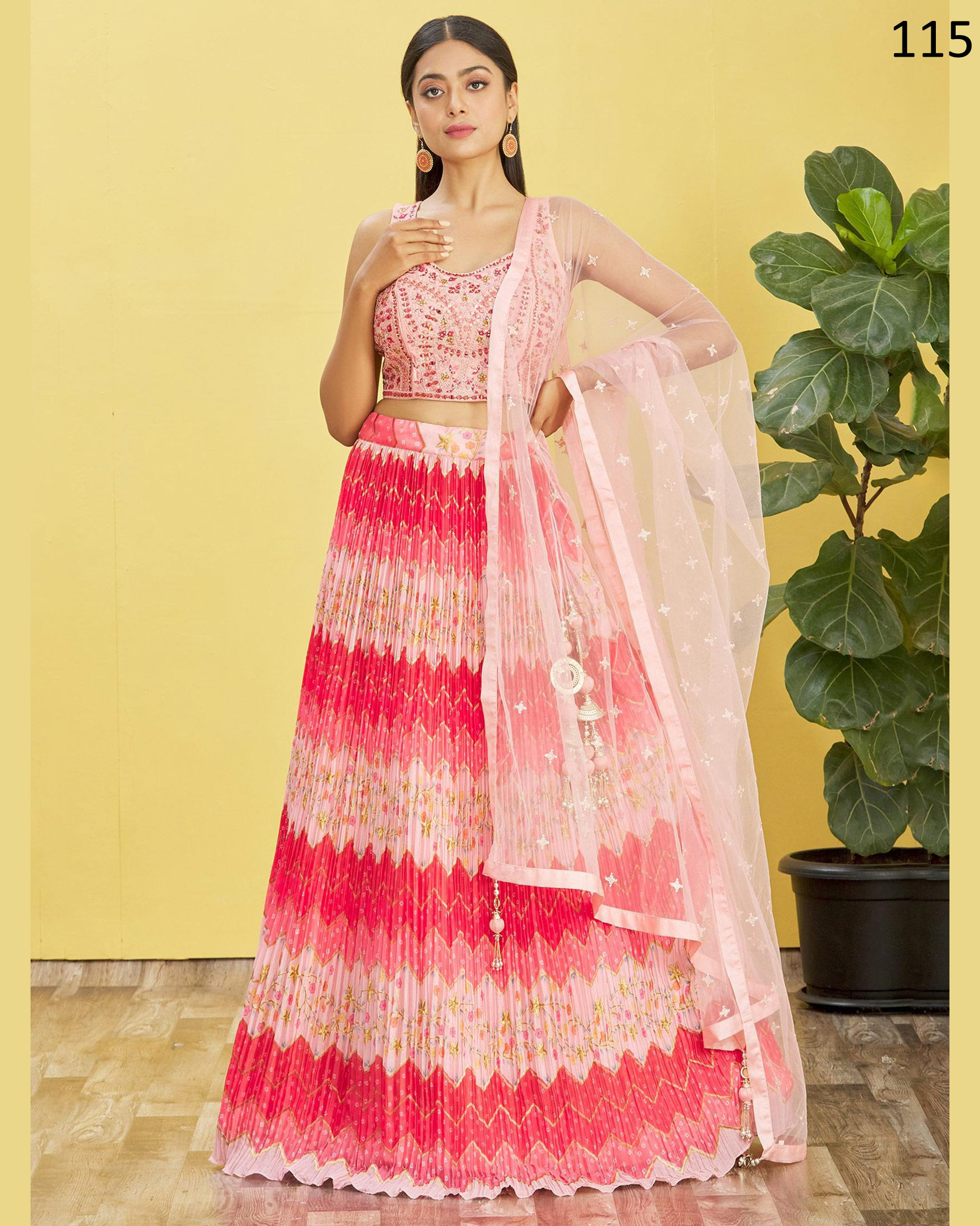 Wome's Organza Thread Work Semi Stitched Designer Crop Top Lehenga Choli