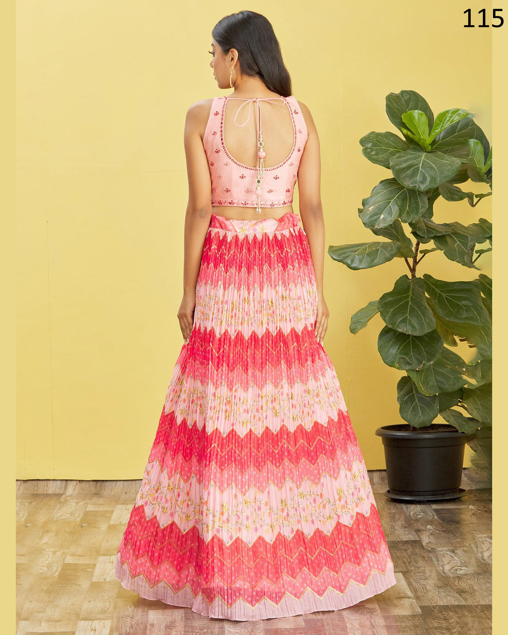 Wome's Organza Thread Work Semi Stitched Designer Crop Top Lehenga Choli