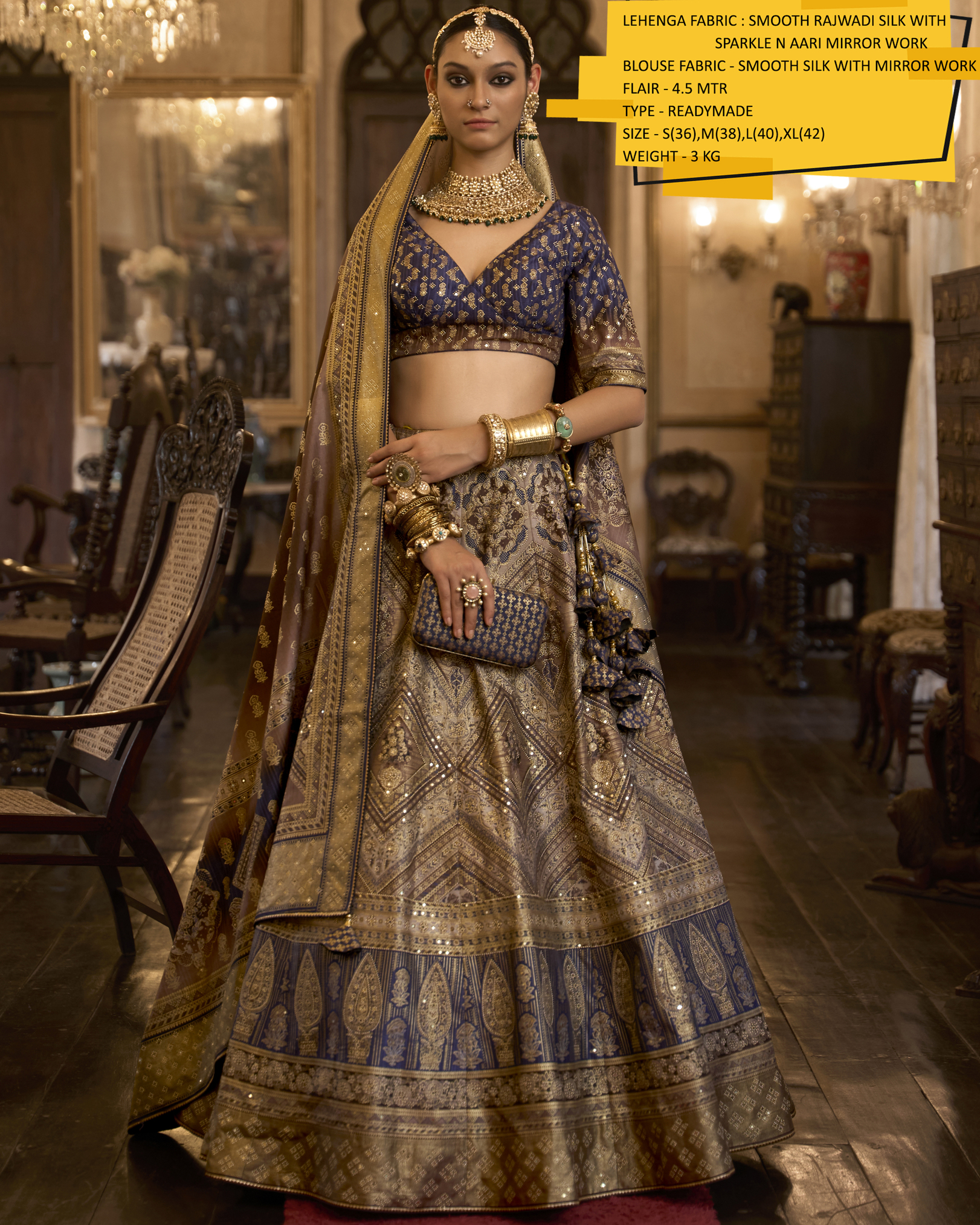Introducing Our Stitched Lehenga In Smooth Rajwadi Silk With Weaving & Embroidery Work. Embrace Elegance And Make A Statement