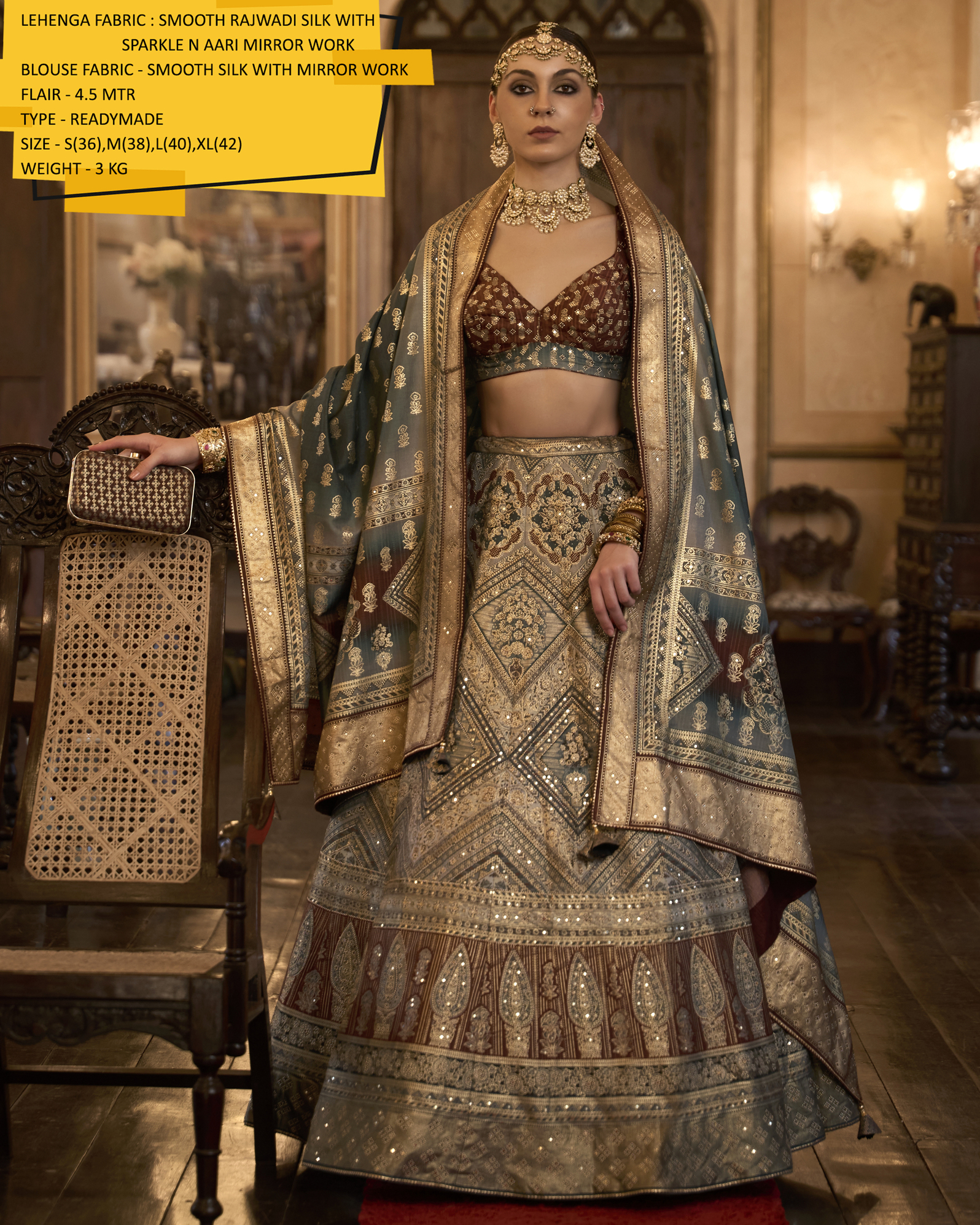 Introducing Our Stitched Lehenga In Smooth Rajwadi Silk With Weaving & Embroidery Work. Embrace Elegance And Make A Statement