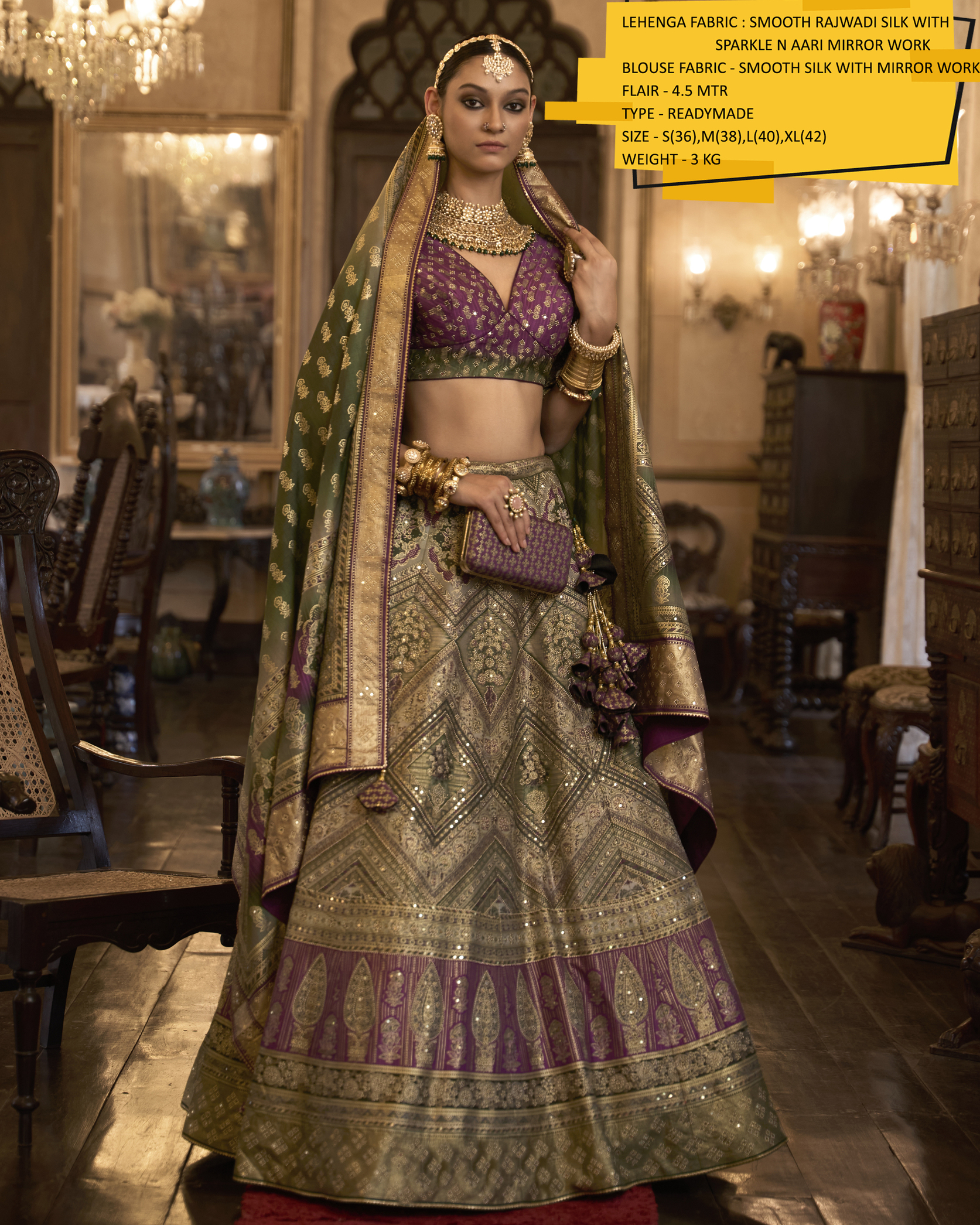 Introducing Our Stitched Lehenga In Smooth Rajwadi Silk With Weaving & Embroidery Work. Embrace Elegance And Make A Statement