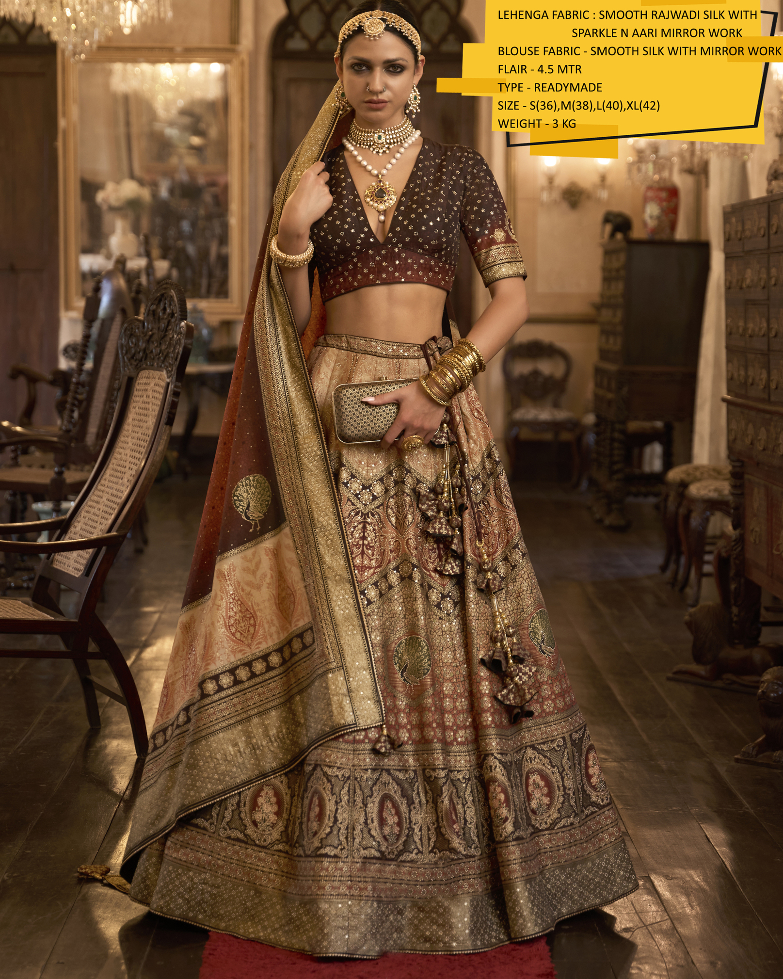 Introducing Our Stitched Lehenga In Smooth Rajwadi Silk With Weaving & Embroidery Work. Embrace Elegance And Make A Statement