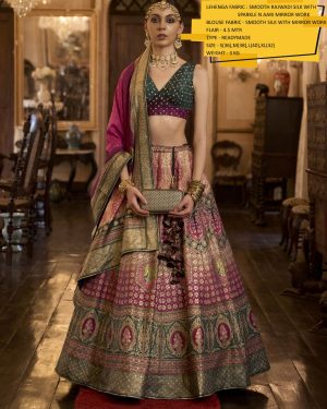 Introducing Our Stitched Lehenga In Smooth Rajwadi Silk With Weaving & Embroidery Work. Embrace Elegance And Make A Statement