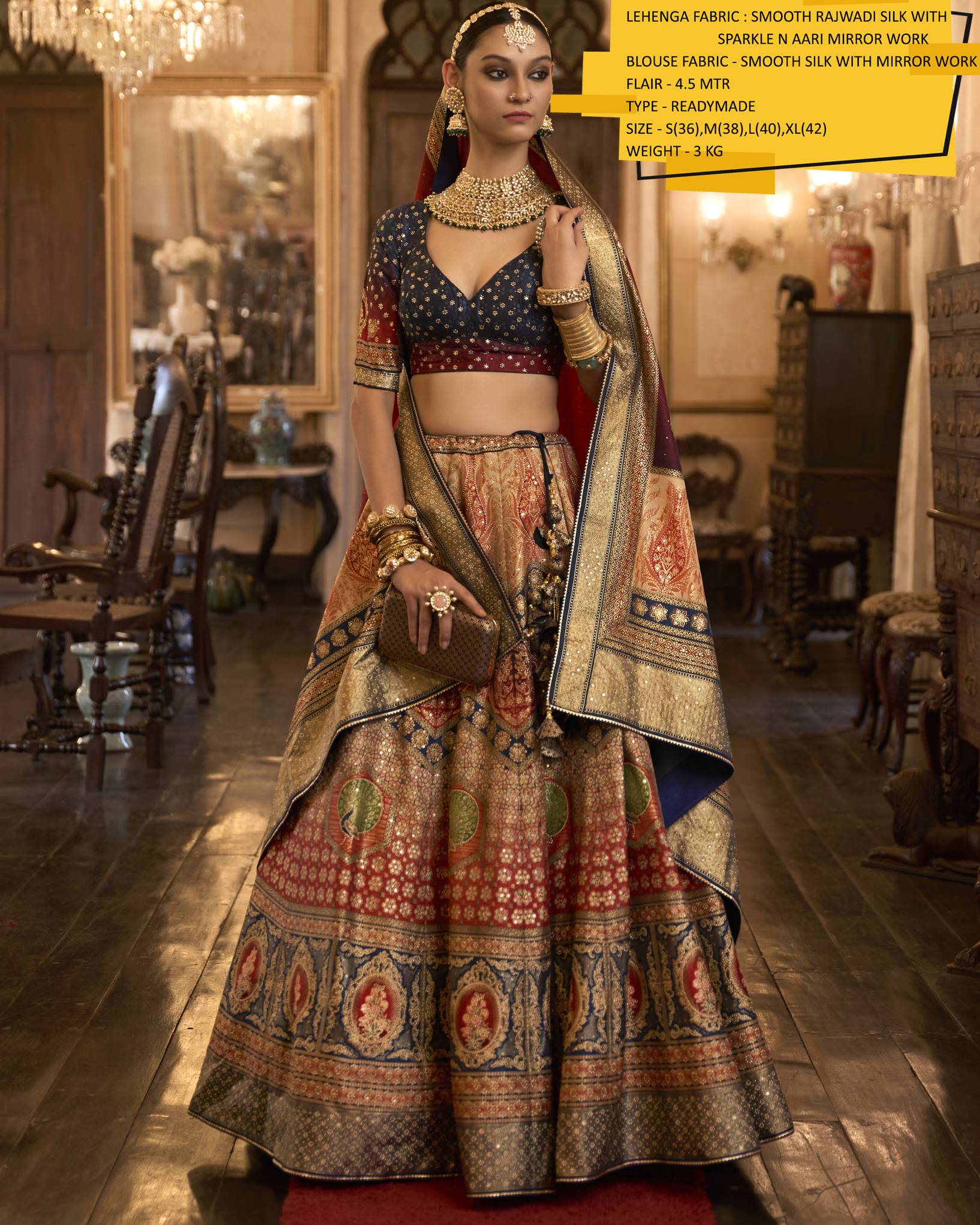 Introducing Our Stitched Lehenga In Smooth Rajwadi Silk With Weaving & Embroidery Work. Embrace Elegance And Make A Statement