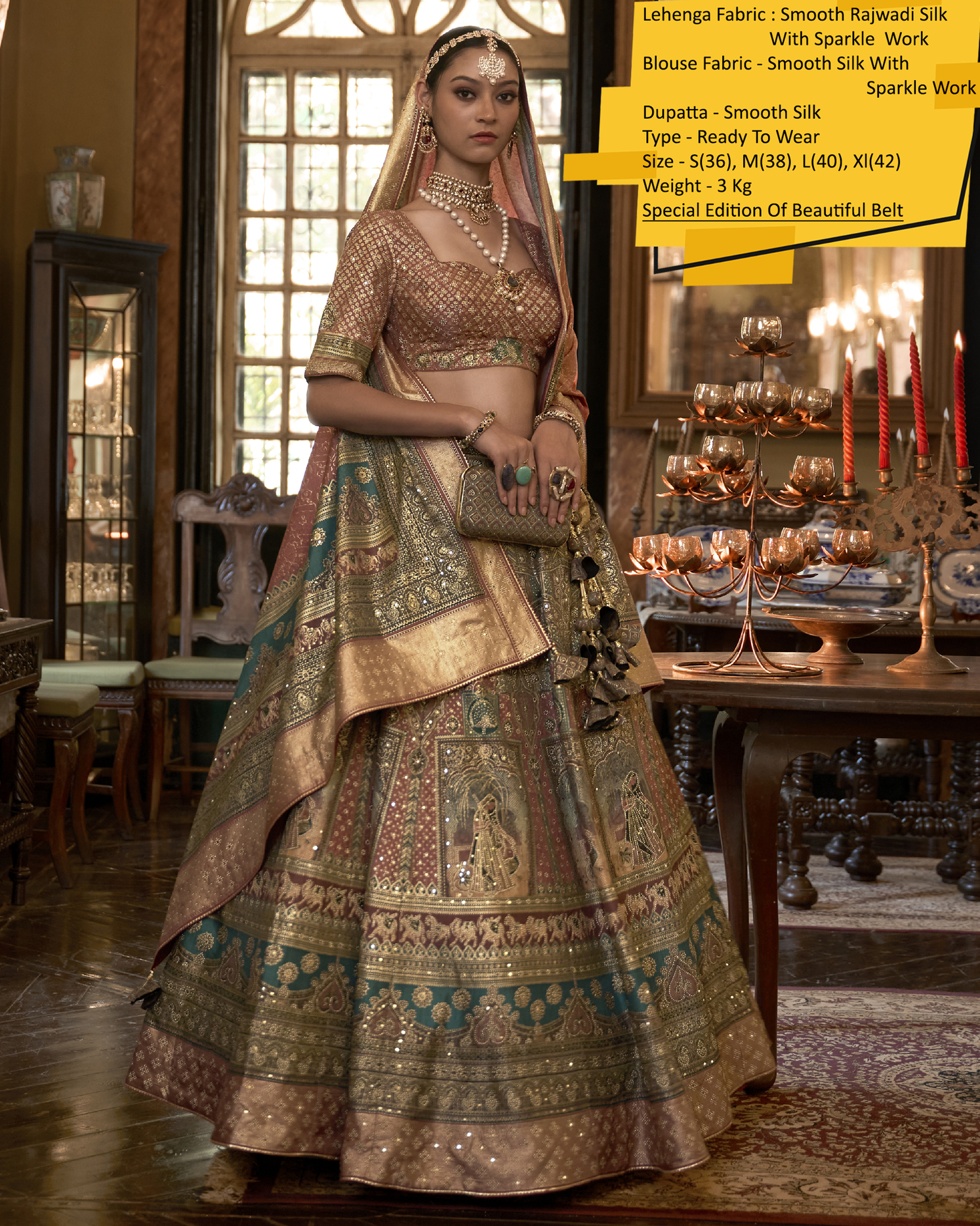 Designer Banarasi Bridal Lehenga Stitched In Smooth Rajwadi Silk With Weaving & Embroidery Work Embrace Elegance And Make A Statement