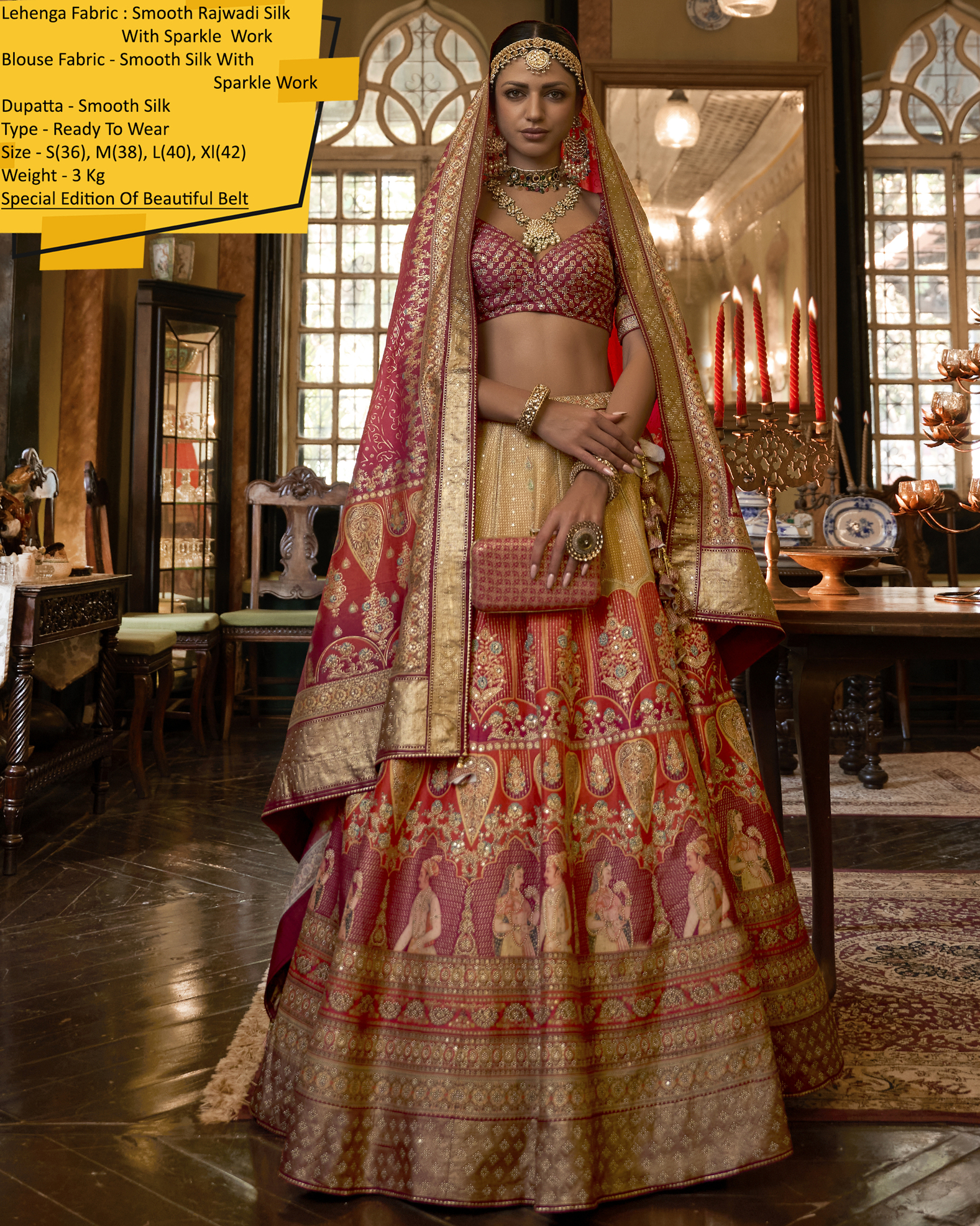 Designer Banarasi Bridal Lehenga Stitched In Smooth Rajwadi Silk With Weaving & Embroidery Work Embrace Elegance And Make A Statement