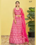 Wome's Organza Thread Work Semi Stitched Designer Crop Top Lehenga Choli