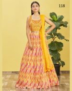 Wome's Organza Thread Work Semi Stitched Designer Crop Top Lehenga Choli