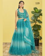 Wome's Organza Thread Work Semi Stitched Designer Crop Top Lehenga Choli