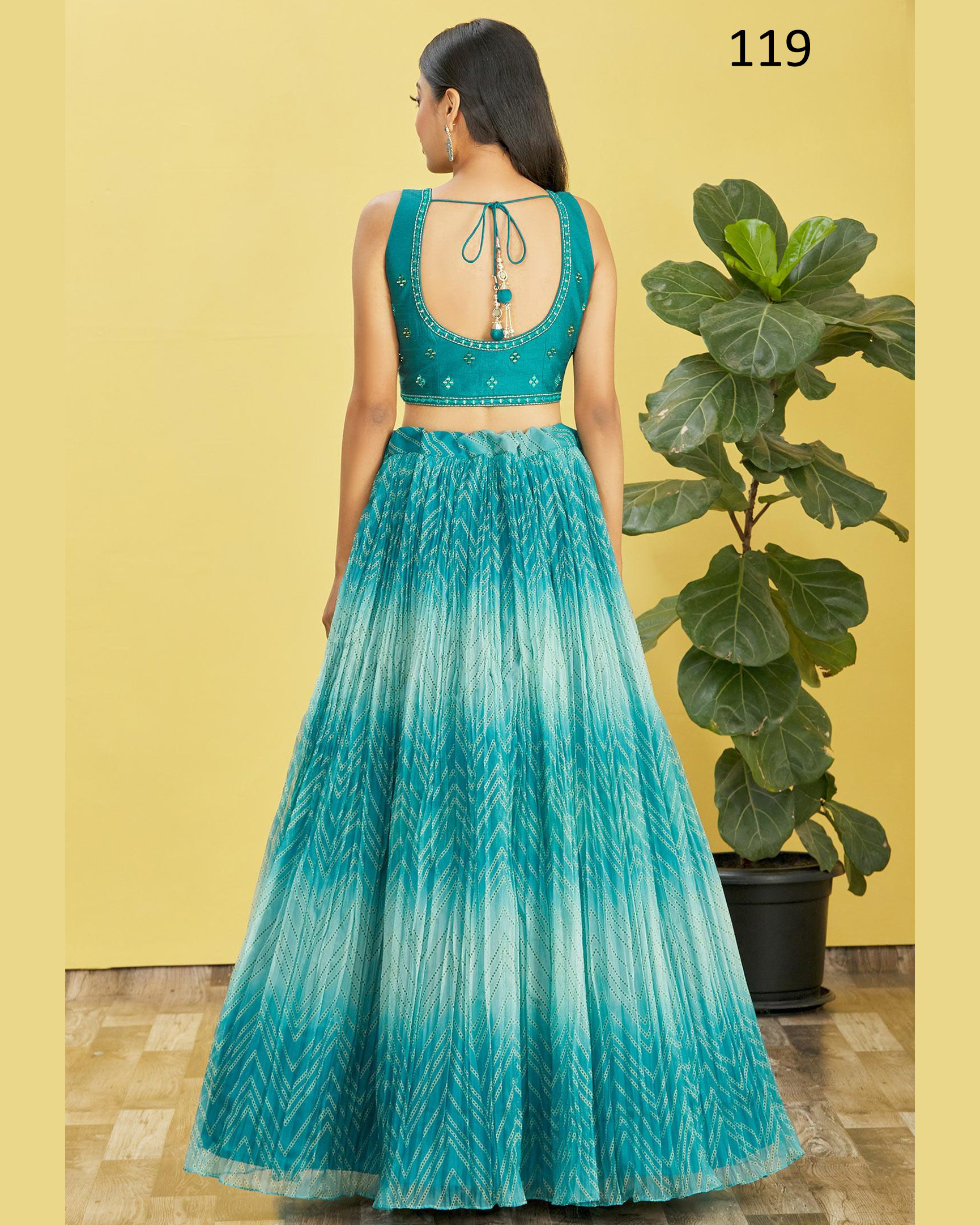 Wome's Organza Thread Work Semi Stitched Designer Crop Top Lehenga Choli
