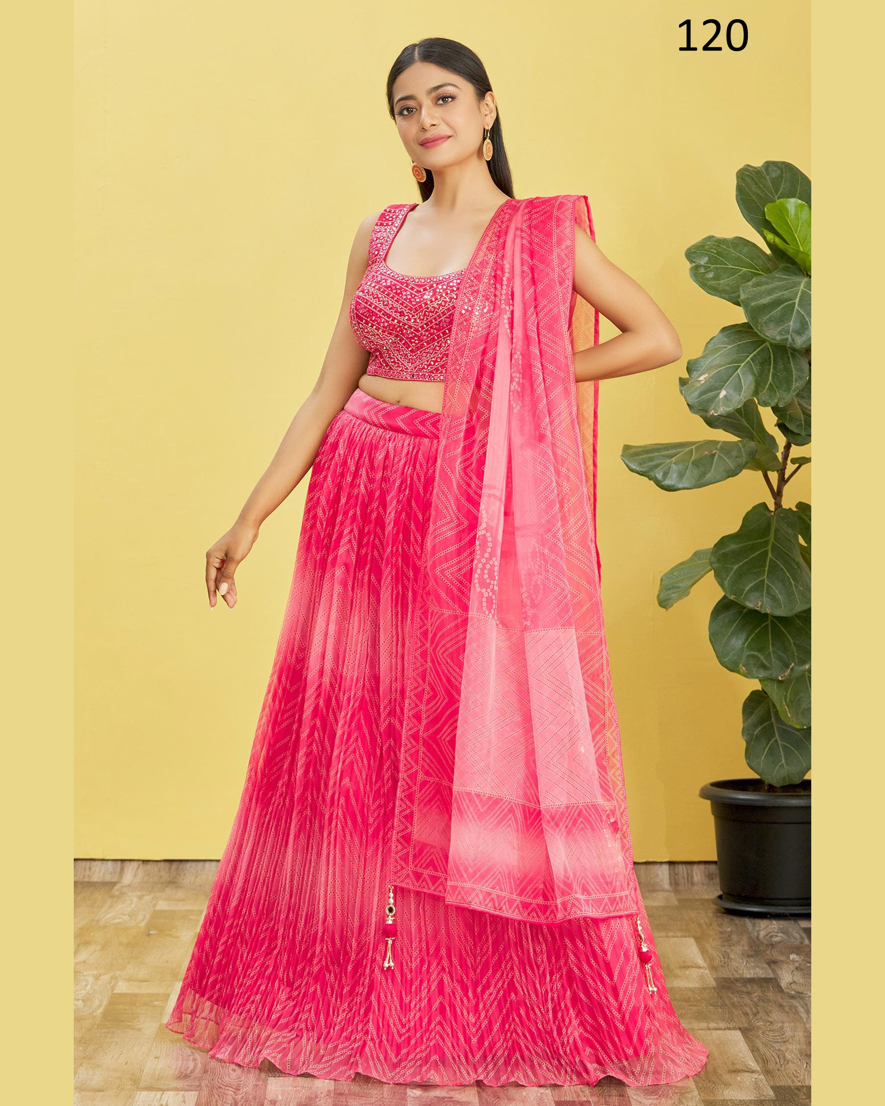 Wome's Organza Thread Work Semi Stitched Designer Crop Top Lehenga Choli