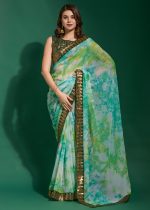 Unveiling The Epitome Of Elegance Marble Chiffon Saree- With Embroidery Border And Stunning Mono Manglori Blouse