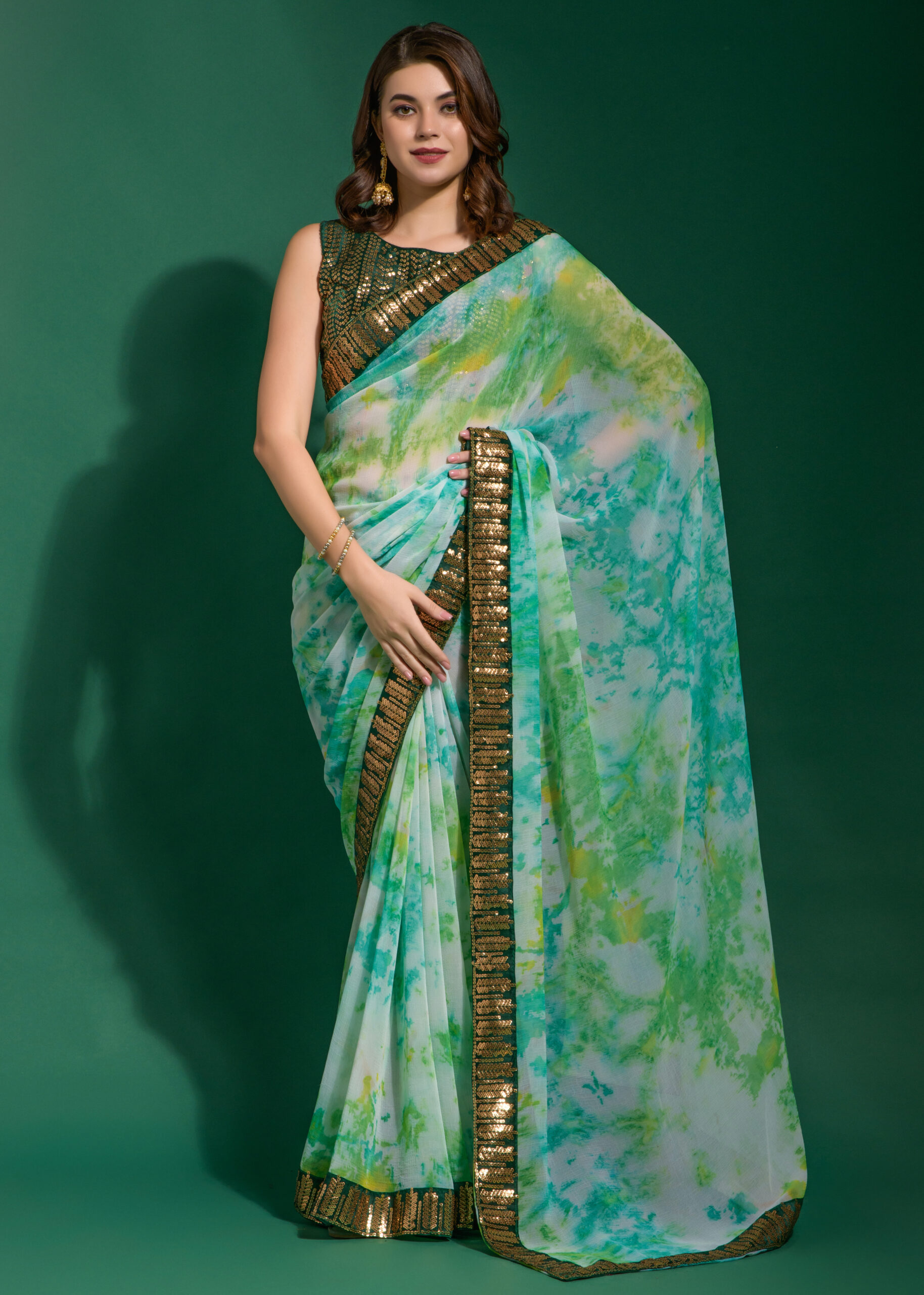 Unveiling The Epitome Of Elegance Marble Chiffon Saree- With Embroidery Border And Stunning Mono Manglori Blouse