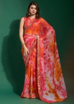 Unveiling The Epitome Of Elegance Marble Chiffon Saree- With Embroidery Border And Stunning Mono Manglori Blouse