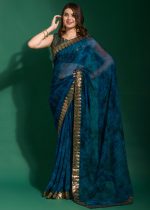 Unveiling The Epitome Of Elegance Marble Chiffon Saree- With Embroidery Border And Stunning Mono Manglori Blouse