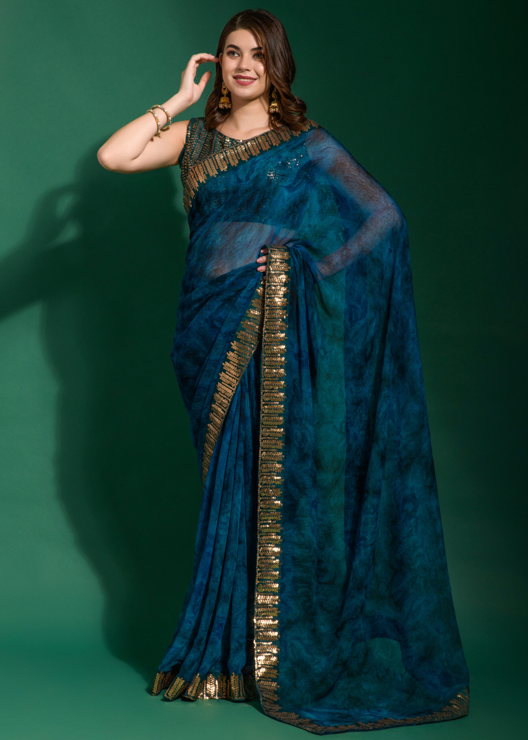 Unveiling The Epitome Of Elegance Marble Chiffon Saree- With Embroidery Border And Stunning Mono Manglori Blouse
