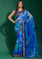 Unveiling The Epitome Of Elegance Marble Chiffon Saree- With Embroidery Border And Stunning Mono Manglori Blouse