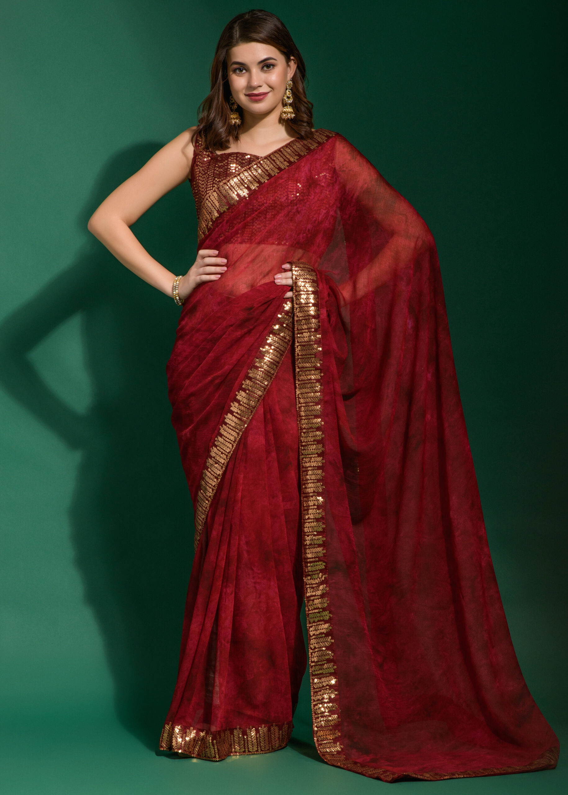Unveiling The Epitome Of Elegance Marble Chiffon Saree- With Embroidery Border And Stunning Mono Manglori Blouse
