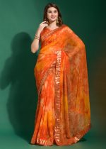 Unveiling The Epitome Of Elegance Marble Chiffon Saree- With Embroidery Border And Stunning Mono Manglori Blouse