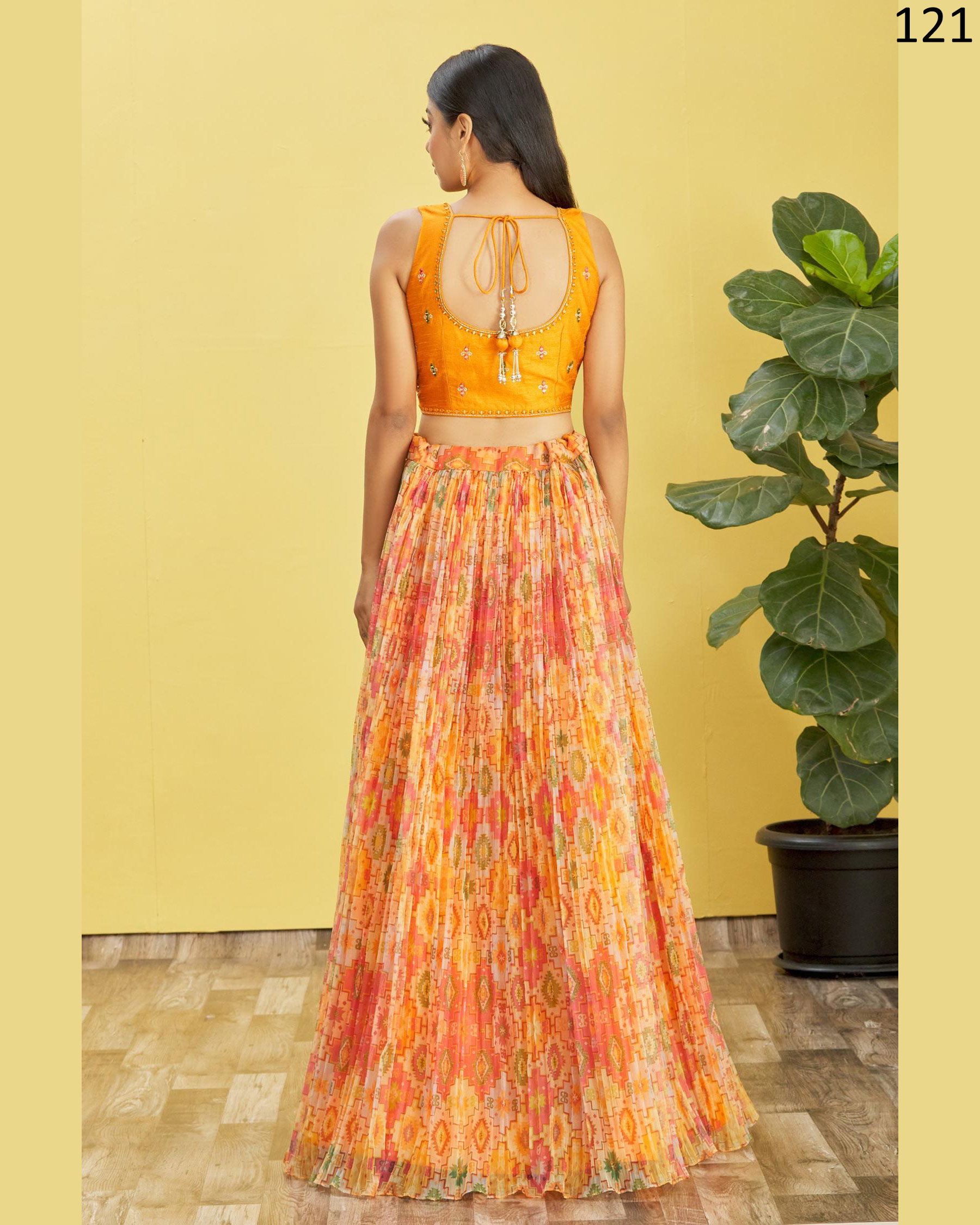 Wome's Organza Thread Work Semi Stitched Designer Crop Top Lehenga Choli