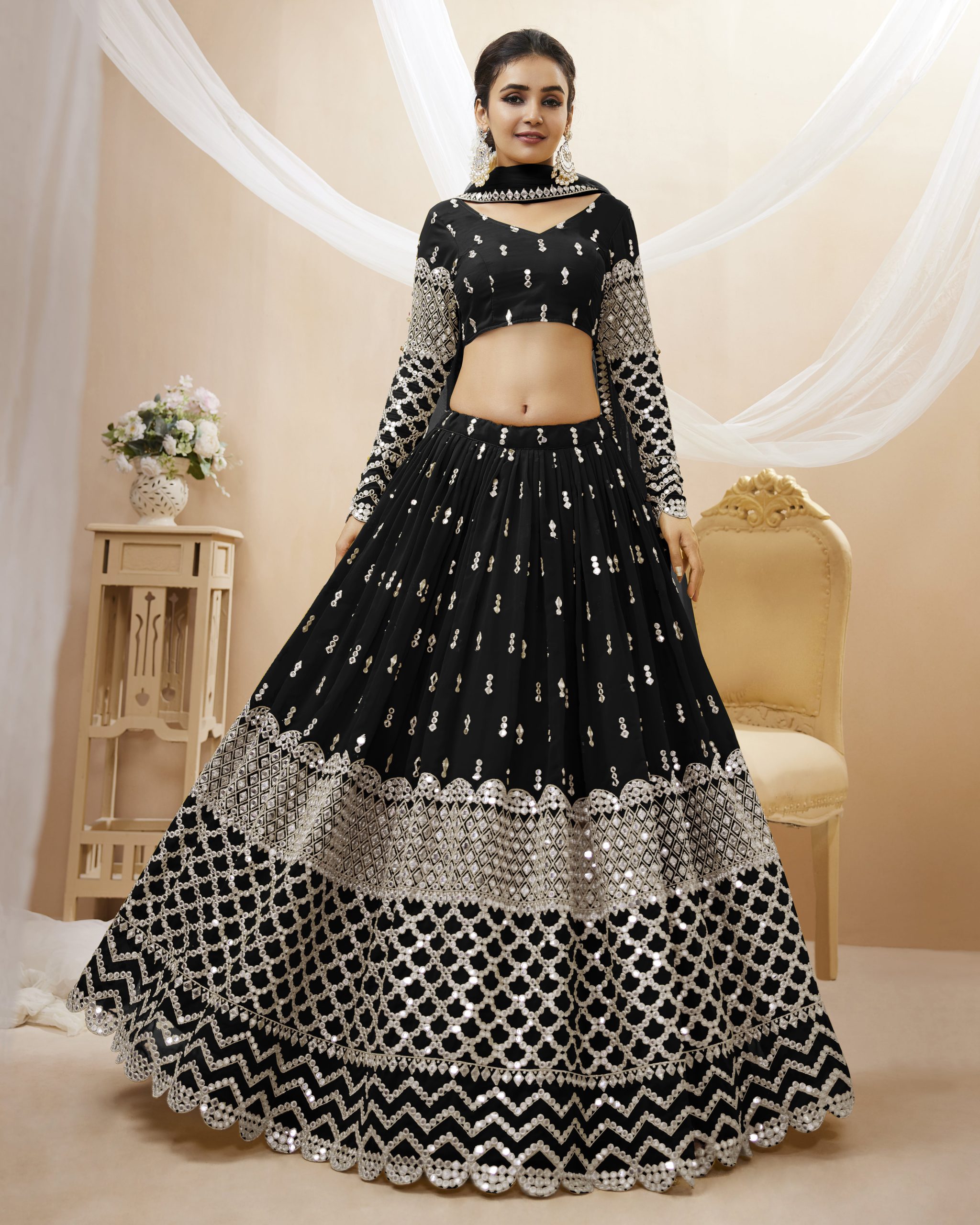 Create Your Dream Lehenga Semi-stitched Georgette Lehenga Fabric Georgette Choli And Georgette Dupatta Embellished With Sequin Embroidery