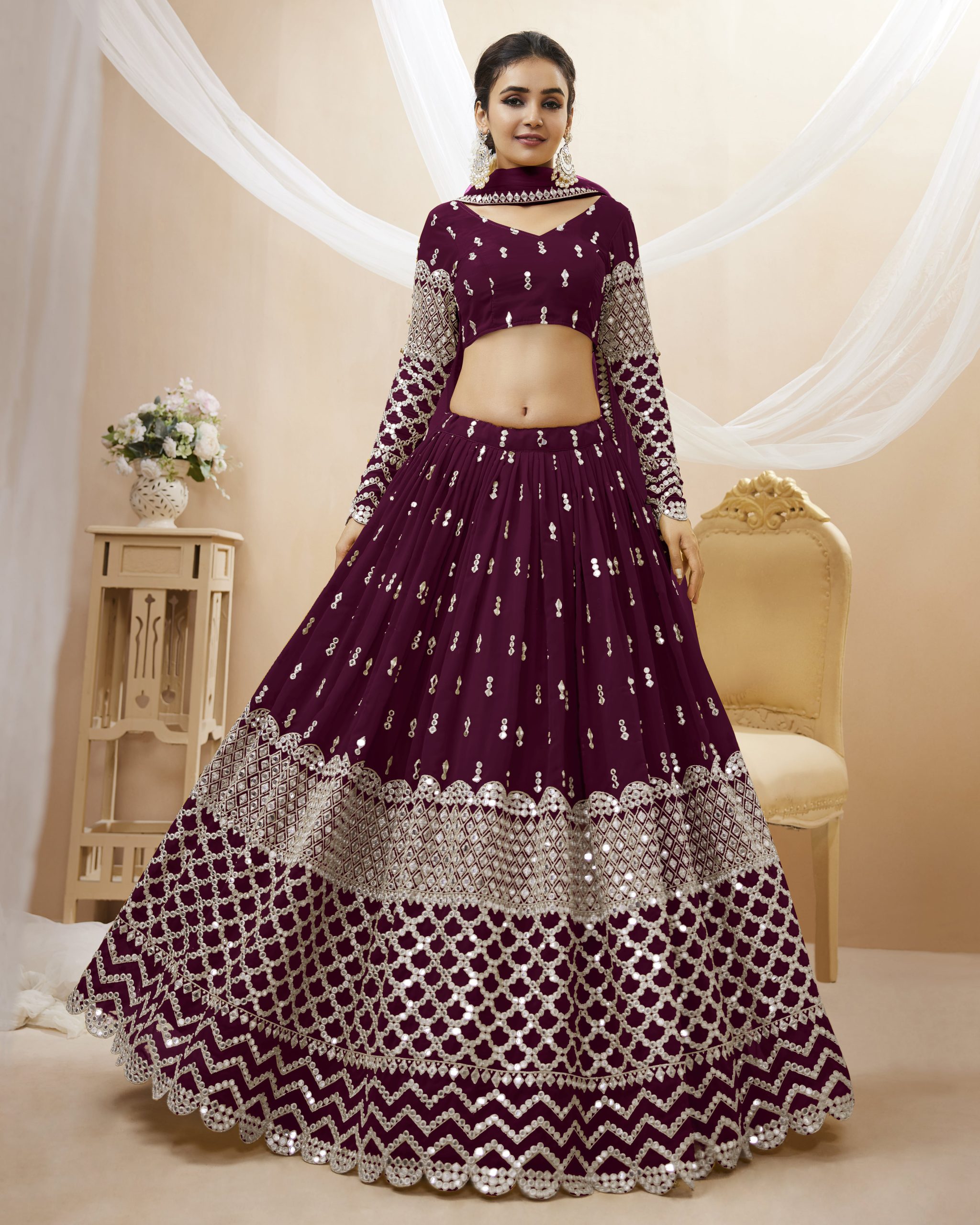 Create Your Dream Lehenga Semi-stitched Georgette Lehenga Fabric Georgette Choli And Georgette Dupatta Embellished With Sequin Embroidery