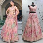 Floral Printe With Sequins Embroidered With Mirror Work Georgette Festive & Party Wear Semi Stitched Lehenga