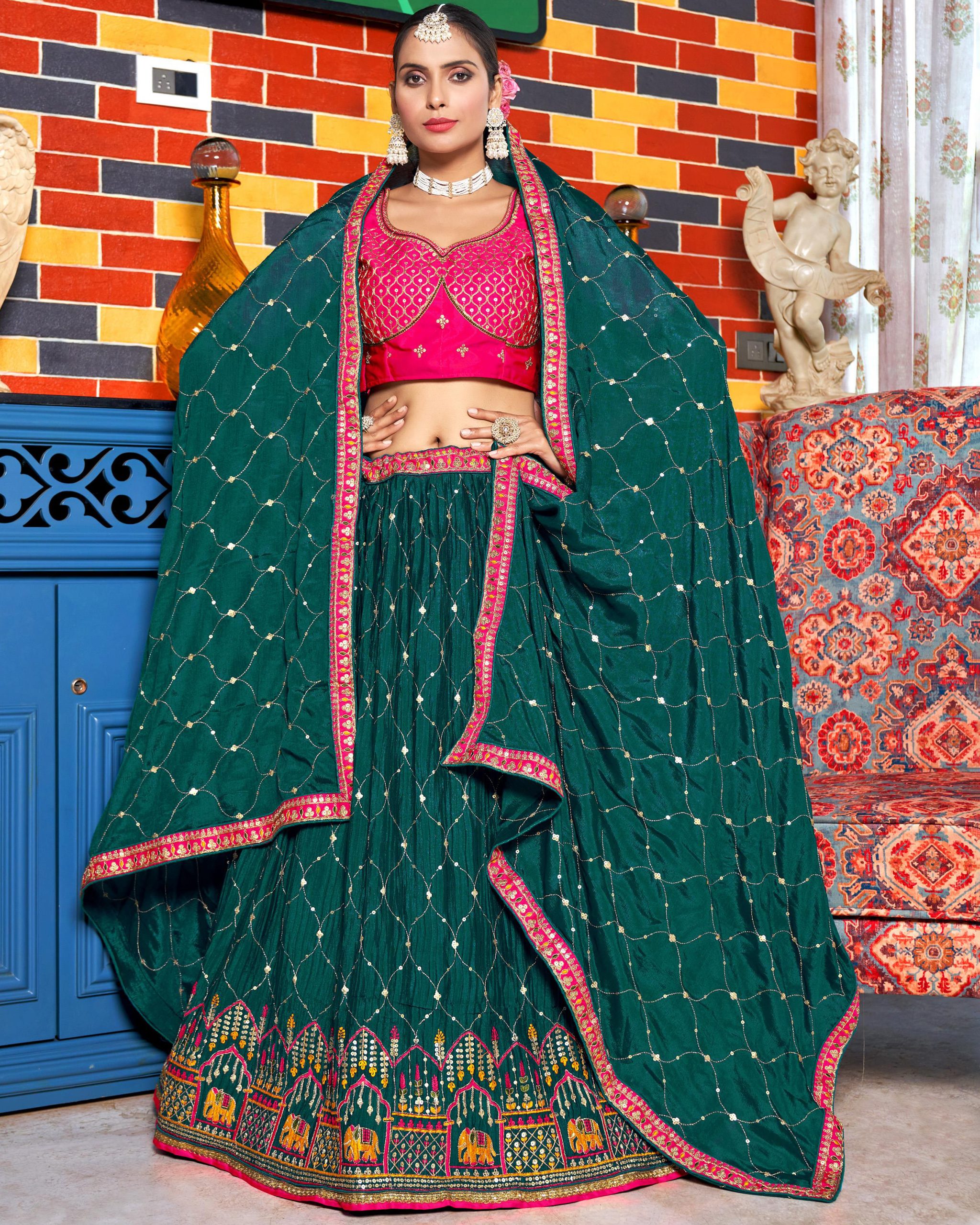 Stylish Party Wear Semi Stitched Chinon Heavy Embroidery Lehenga Choli Perfect For Your Special Occasion Outfits .