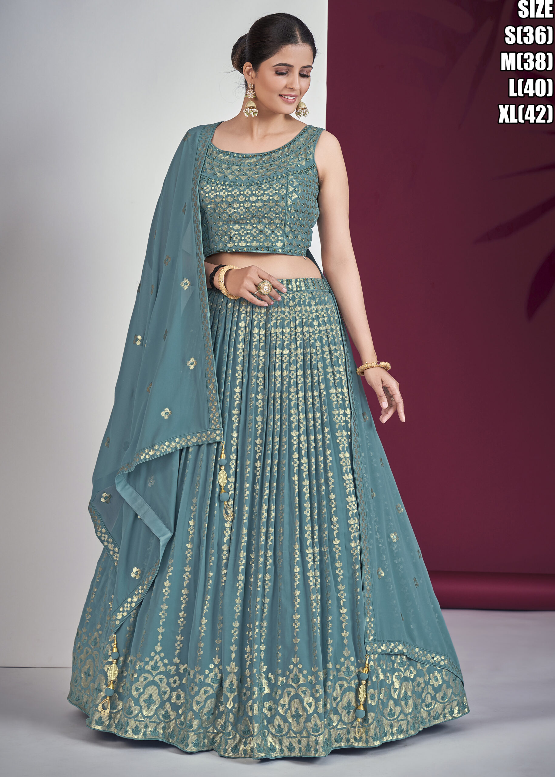 Readymade Embroidered Georgette Party Wear Lehenga