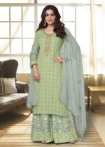 Party Wear Chinnon Semi Stitched Embroidery Sharara Pair Collection