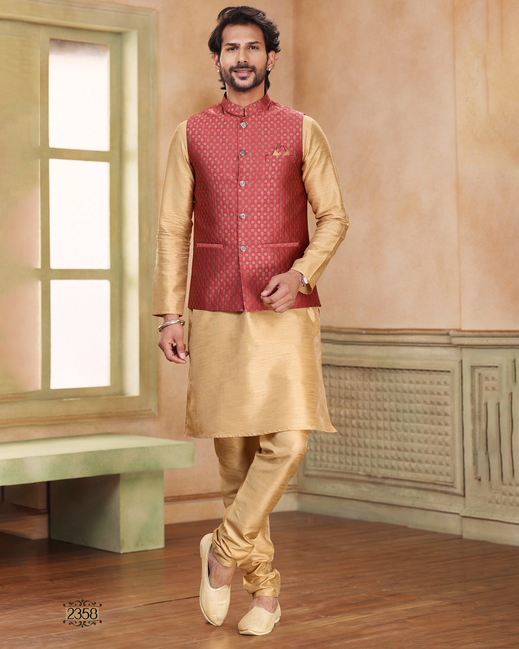 Presenting Readymade Men's Wear Kurta With Pajama With Jacket For Wedding