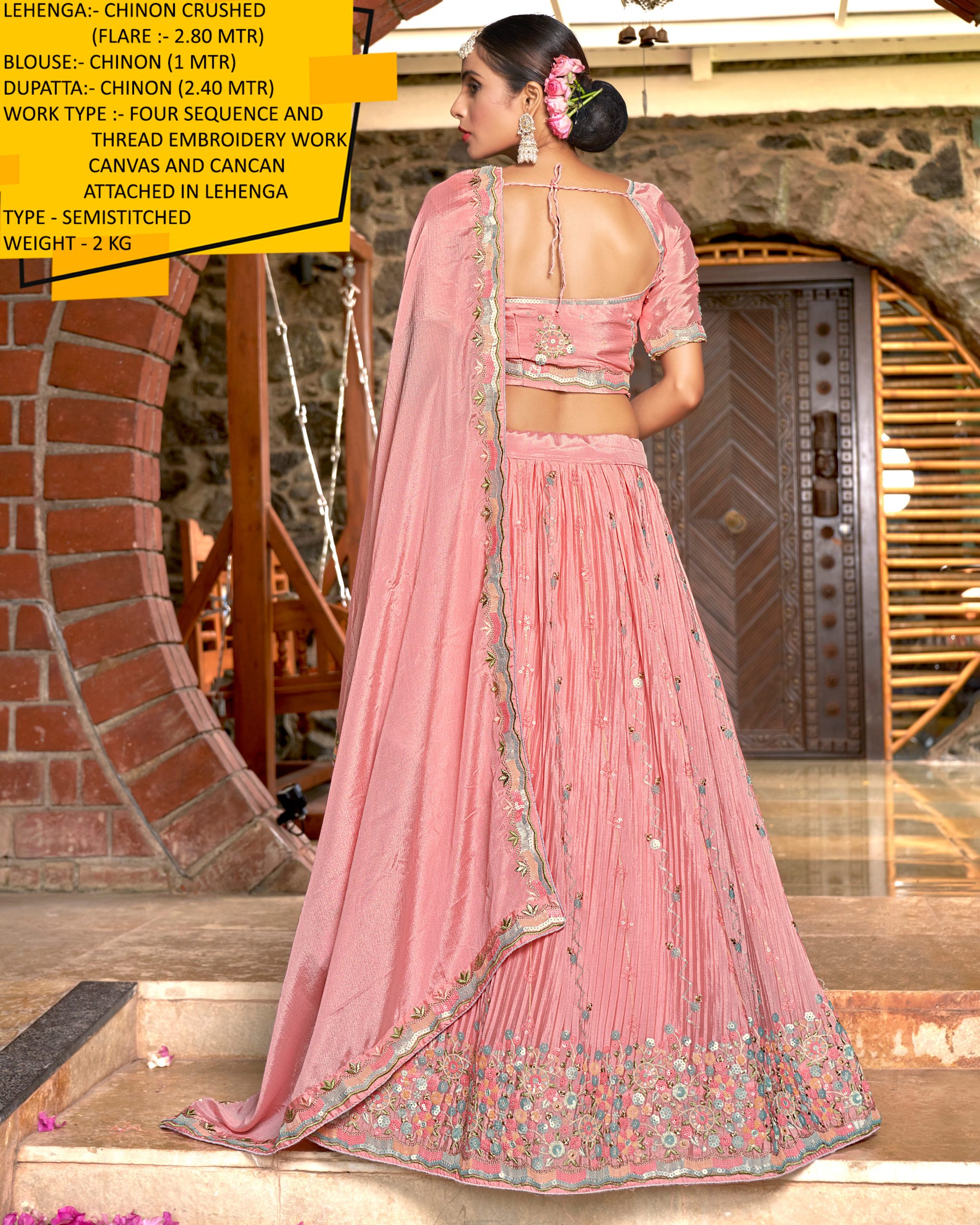 Shimmer And Elegance Combined Explore Semi-stitched Chinon Lehenga Choli And Dupatta With Stunning Sequence And Thread Embroidery