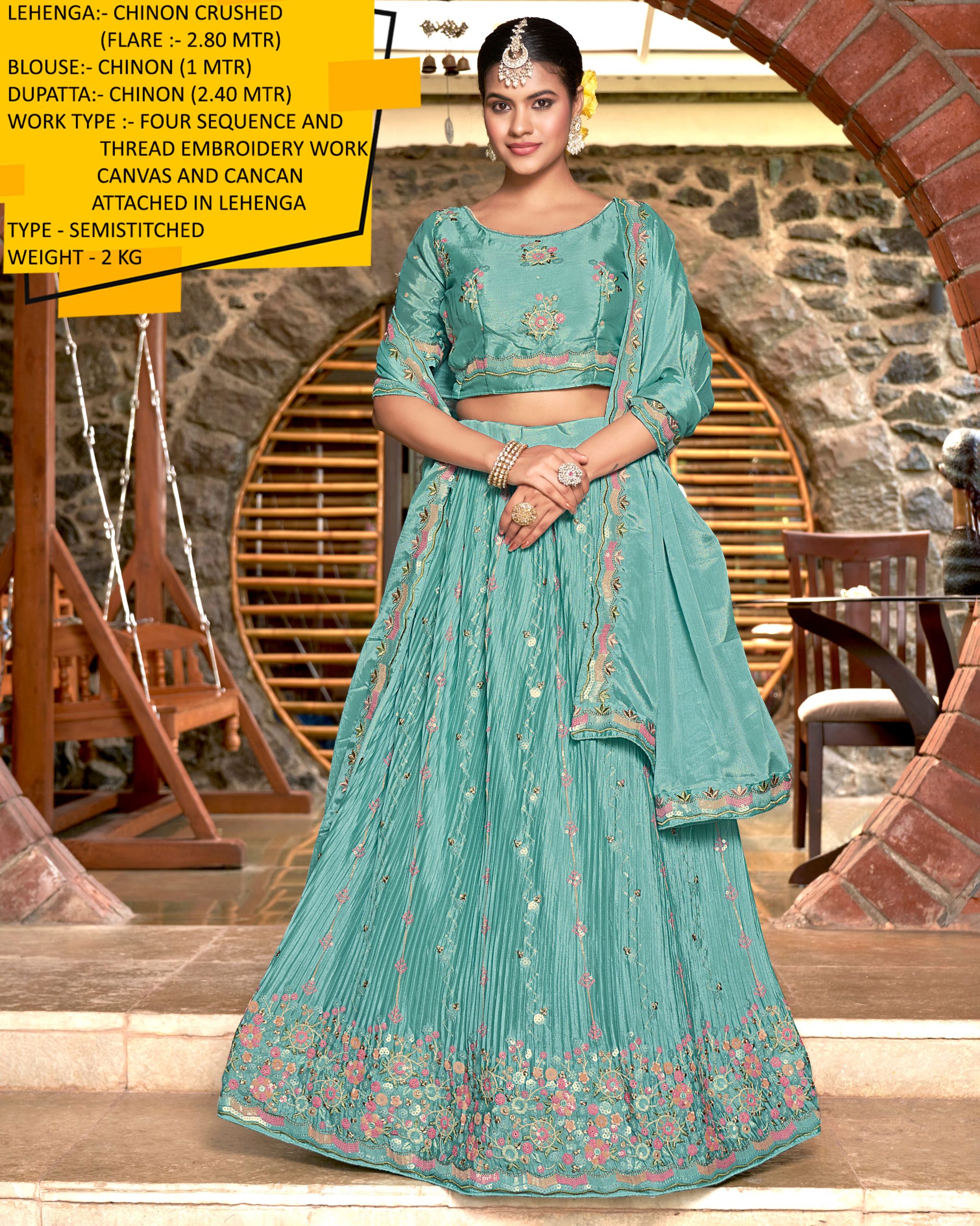 Shimmer And Elegance Combined Explore Semi-stitched Chinon Lehenga Choli And Dupatta With Stunning Sequence And Thread Embroidery