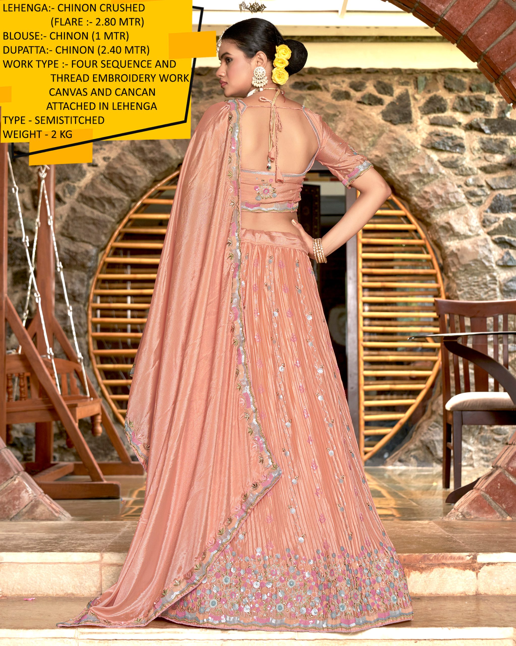 Shimmer And Elegance Combined Explore Semi-stitched Chinon Lehenga Choli And Dupatta With Stunning Sequence And Thread Embroidery