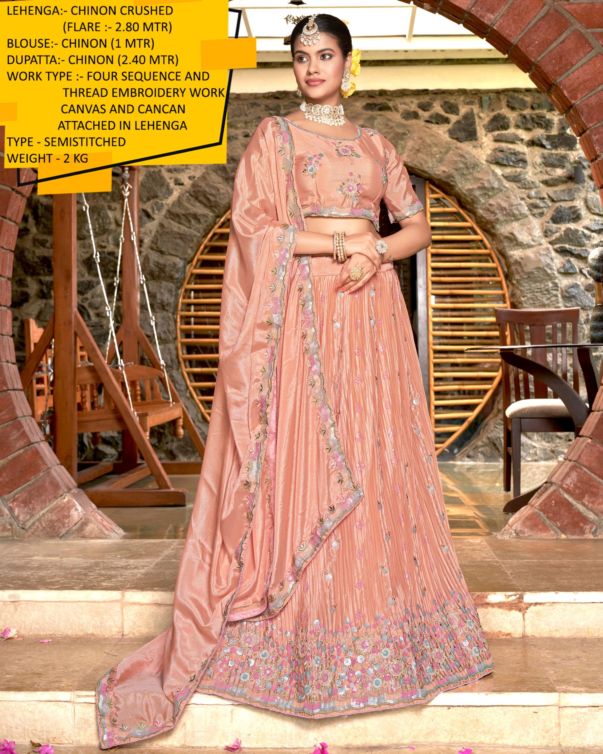 Shimmer And Elegance Combined Explore Semi-stitched Chinon Lehenga Choli And Dupatta With Stunning Sequence And Thread Embroidery