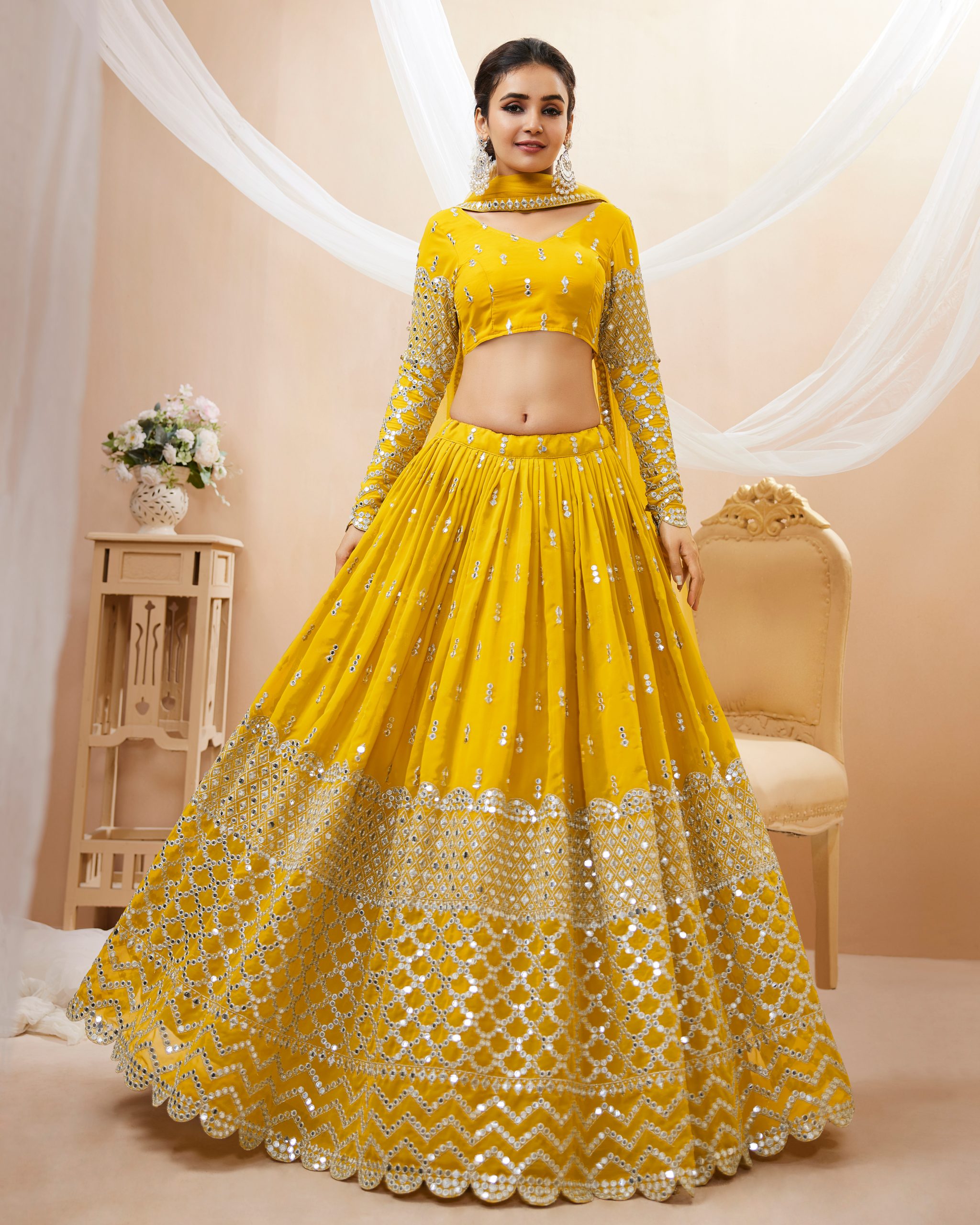 Create Your Dream Lehenga Semi-stitched Georgette Lehenga Fabric Georgette Choli And Georgette Dupatta Embellished With Sequin Embroidery