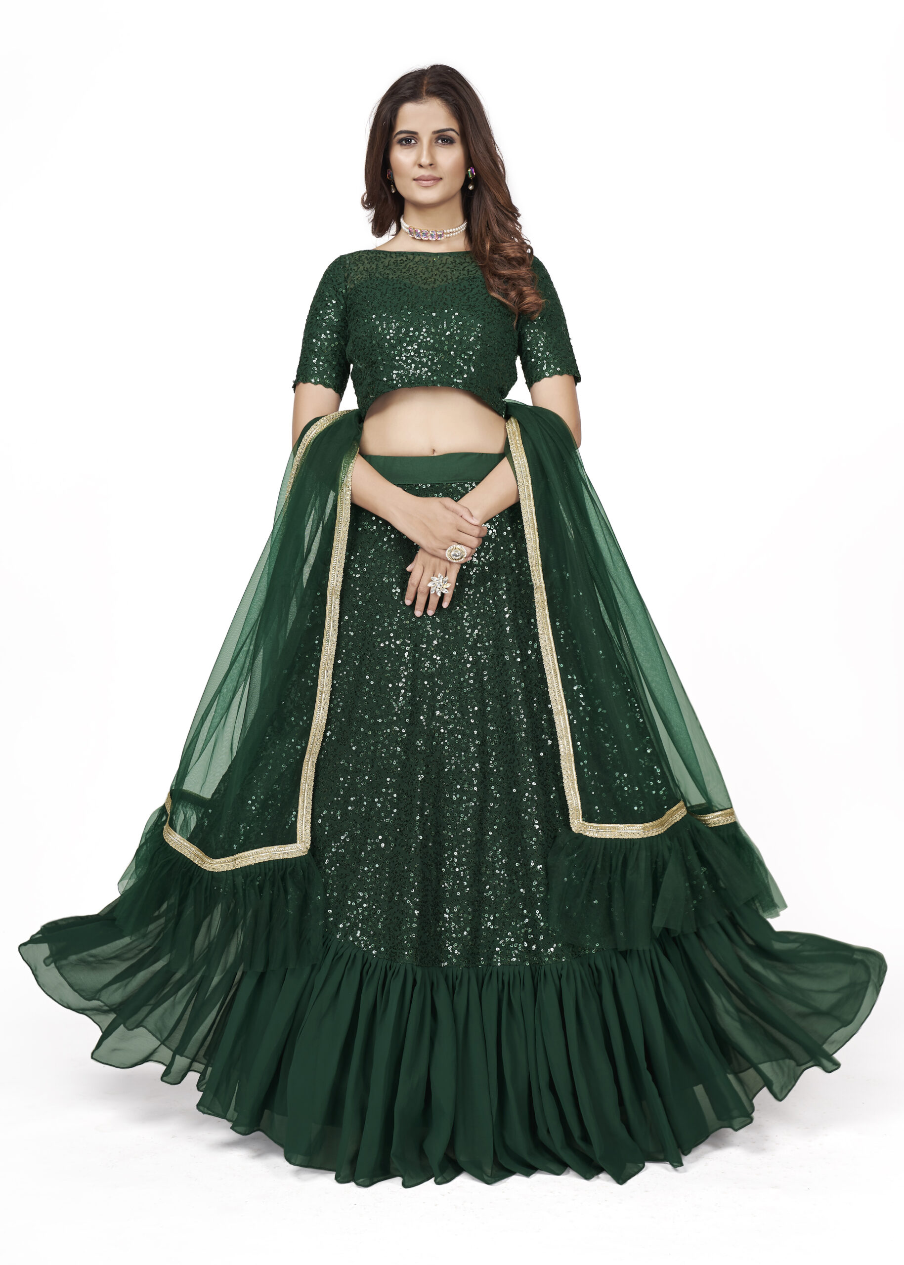 Unveil Grace And Glamour With Our Semistitched Lehenga Set Exquisite Thread And Sequins Embroidery