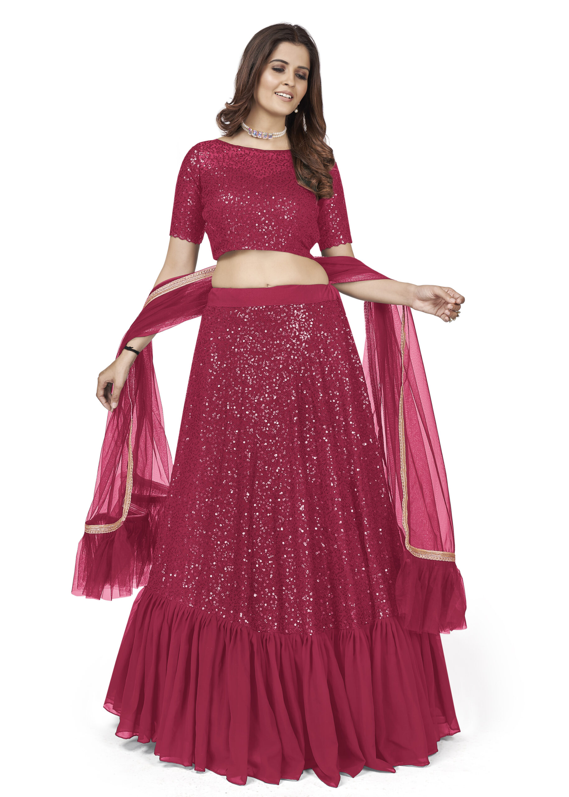 Unveil Grace And Glamour With Our Semistitched Lehenga Set Exquisite Thread And Sequins Embroidery