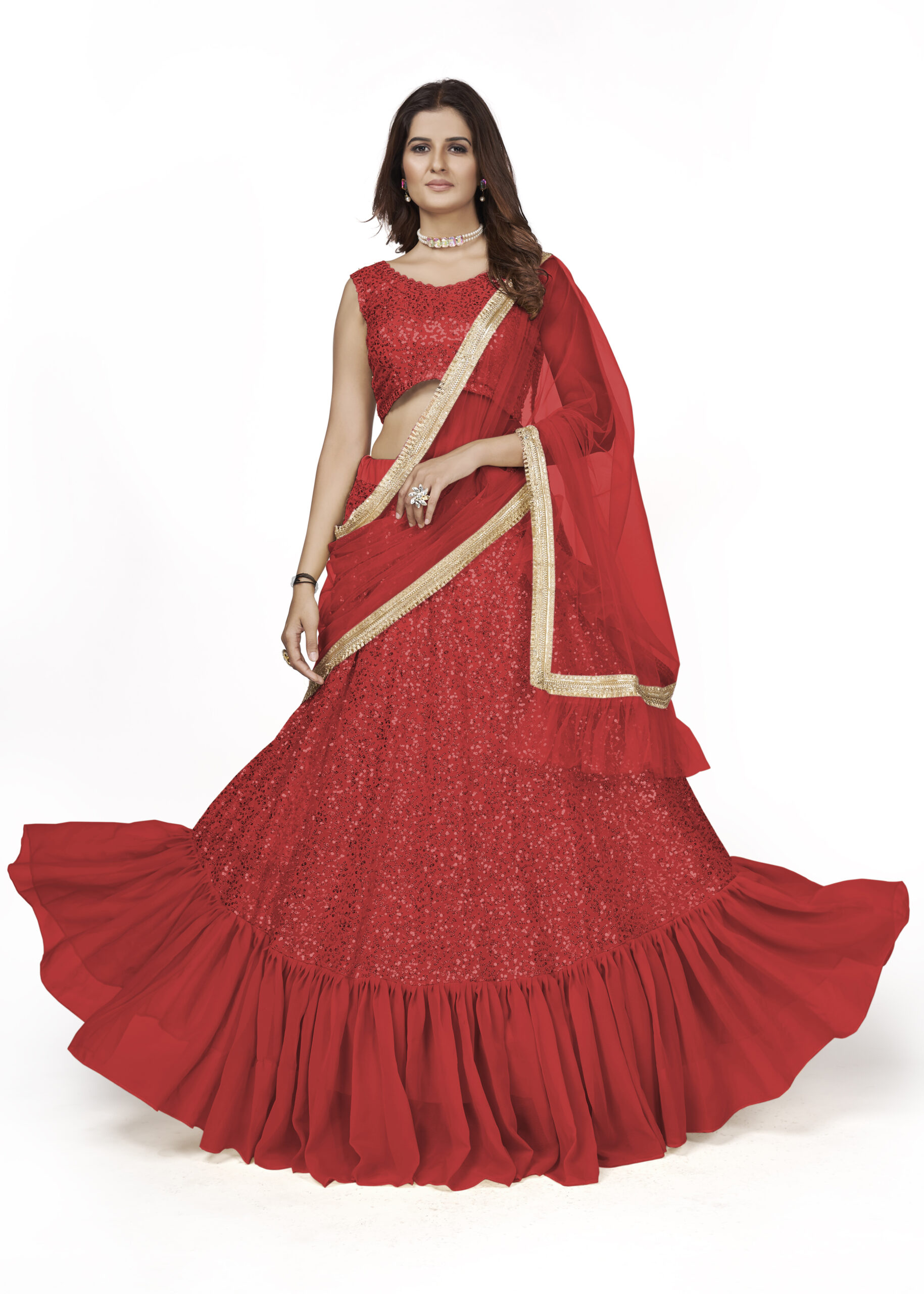 Unveil Grace And Glamour With Our Semistitched Lehenga Set Exquisite Thread And Sequins Embroidery