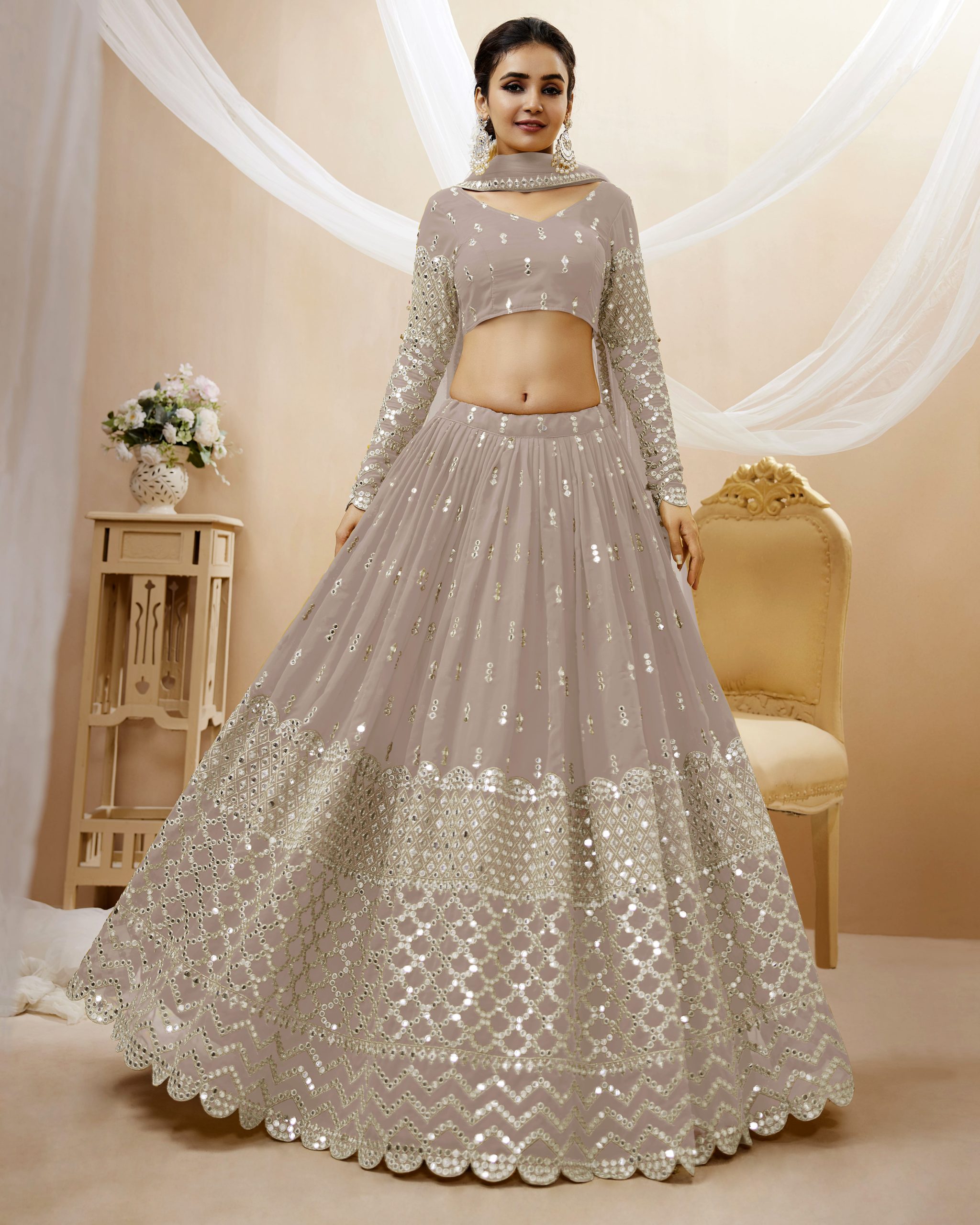 Create Your Dream Lehenga Semi-stitched Georgette Lehenga Fabric Georgette Choli And Georgette Dupatta Embellished With Sequin Embroidery