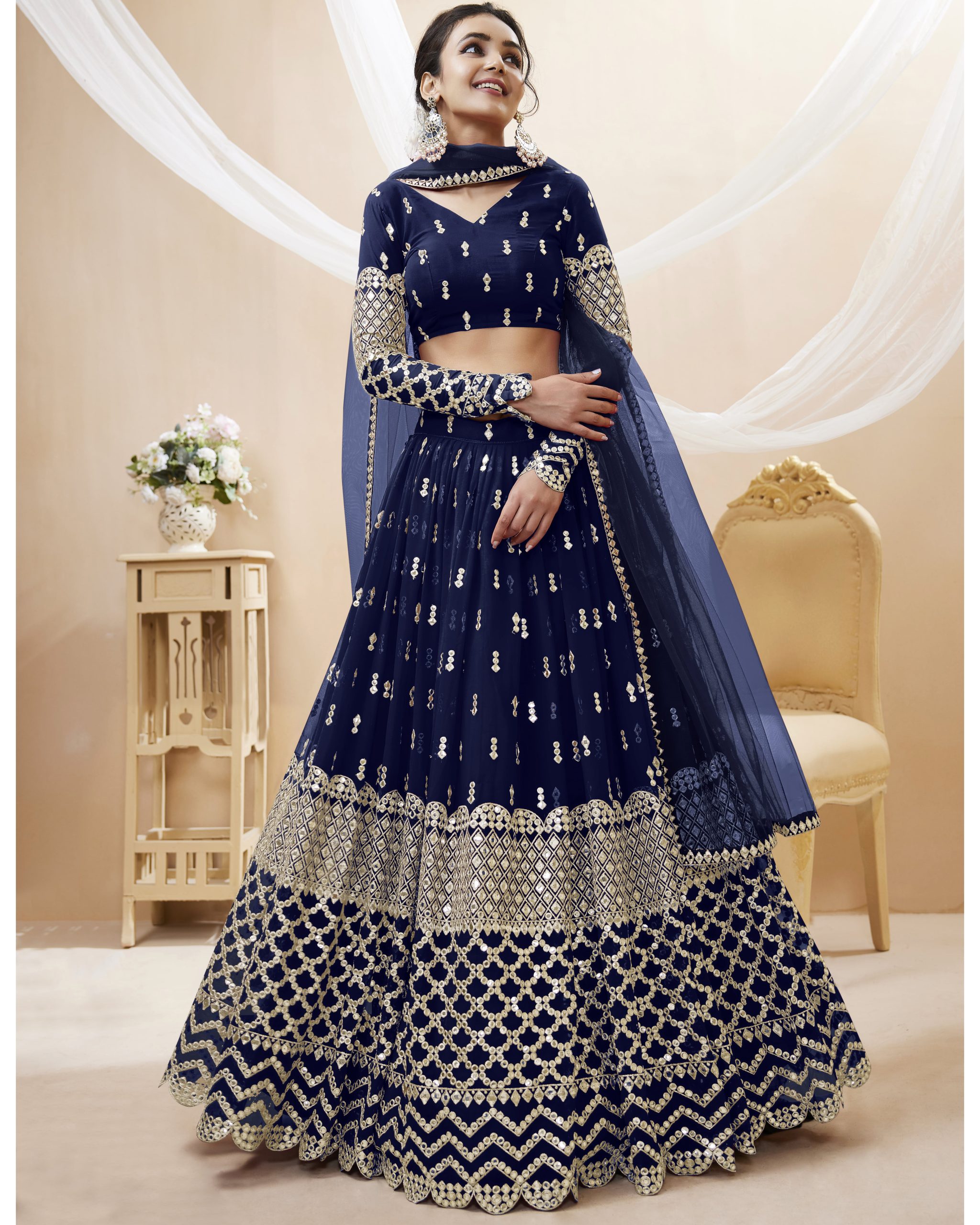 Create Your Dream Lehenga Semi-stitched Georgette Lehenga Fabric Georgette Choli And Georgette Dupatta Embellished With Sequin Embroidery