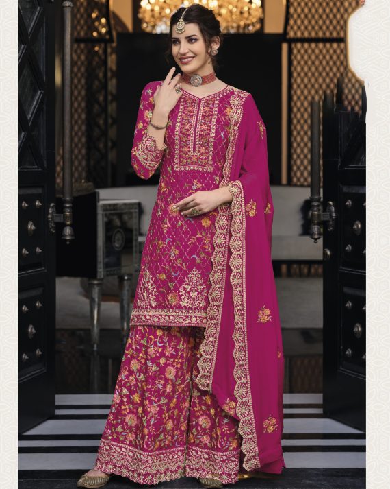 Party Wear Chinnon Semi Stitched Embroidery Salwar Kameez Collection