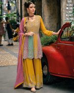 Elegant Baluming Chinon Top And Palazzo Set With Exquisite Embroidery Work Stitched Top & Free Size Palazzo