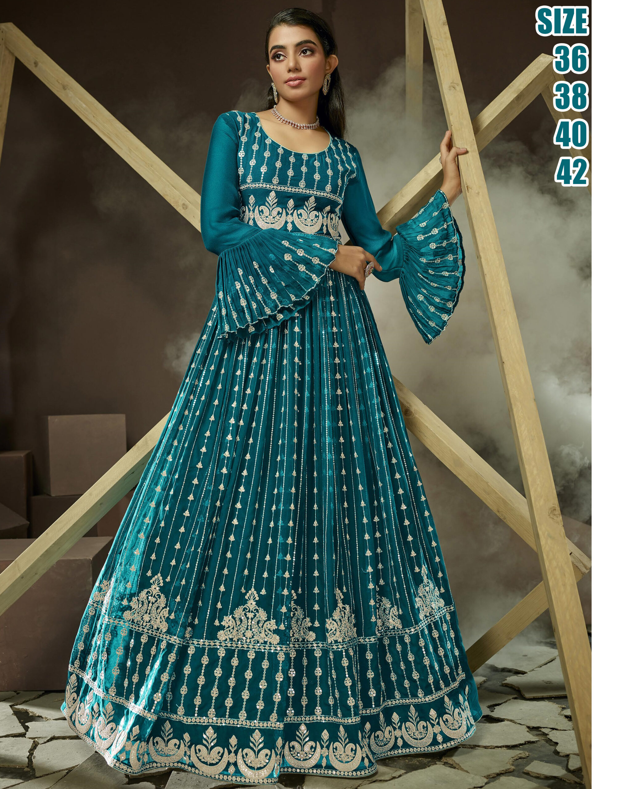 Falak by Fiona Georgette Embroidery Long Readymade Gown With Dupatta