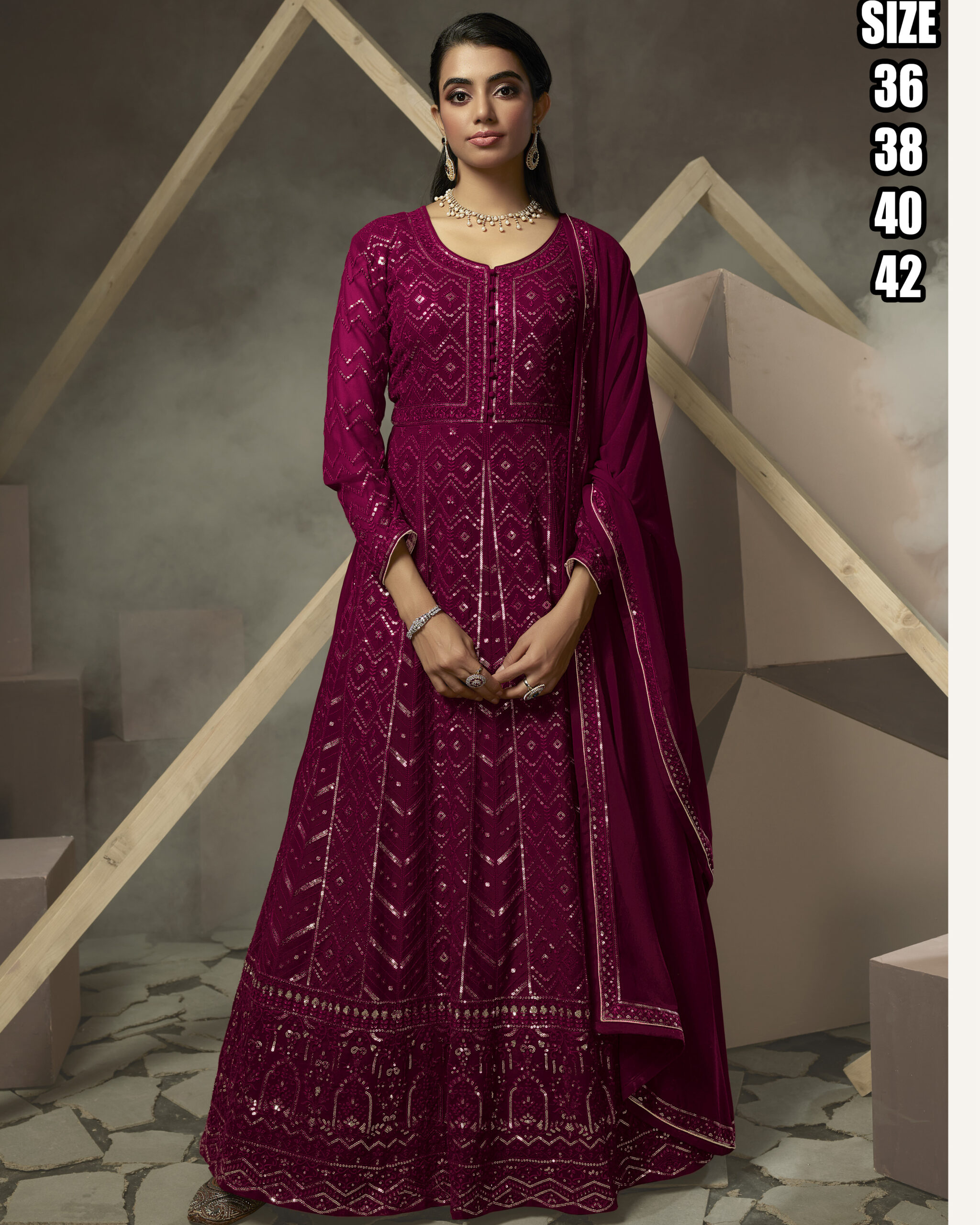 Present Readymade Lakhnavi Real Georgette Anarkali Gown