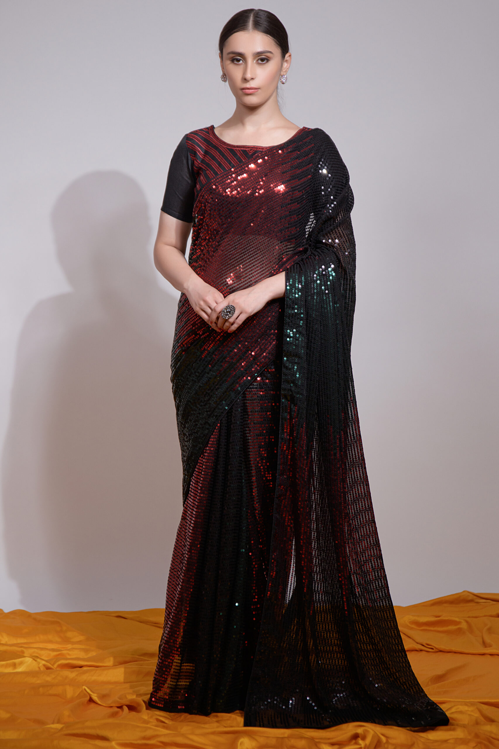 Our Stunning Collection Heavy Georgette Saree with Multicolour Sequence, Paired with Satin Banglori Blouse